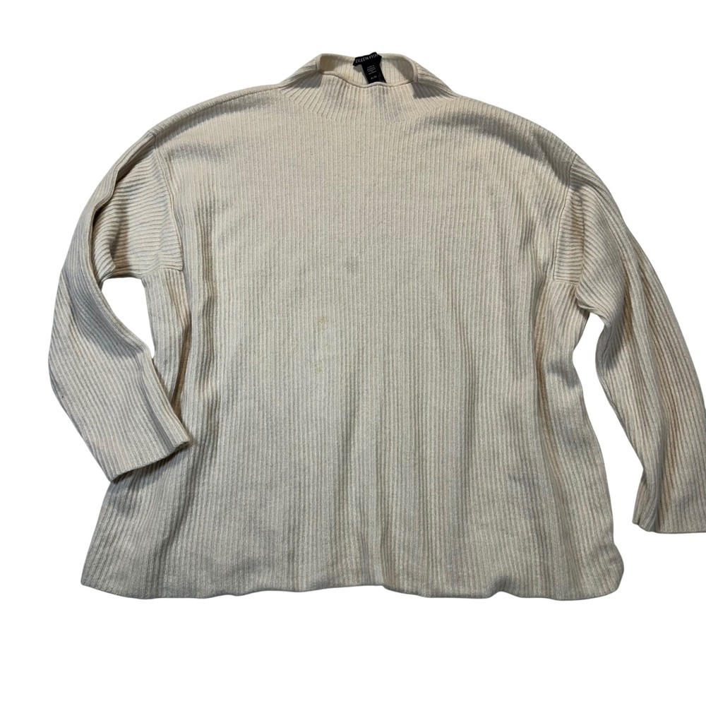 Eileen Fisher‎ Mock Neck Sweater Women XL Cream 100% Cashmere Ribbed Minimalist